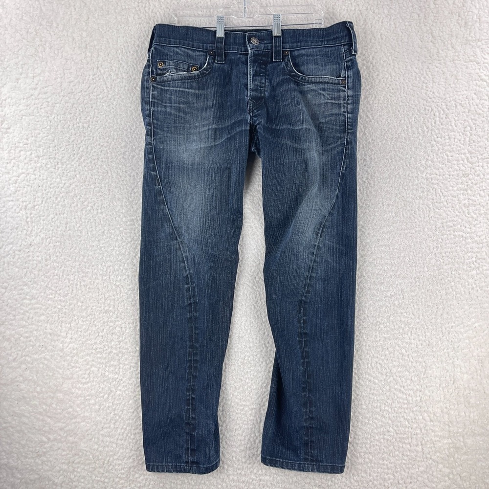 True Religion Blue Denim Geno‎ Straight Leg Jeans Mens Dark Wash Casual Size 33